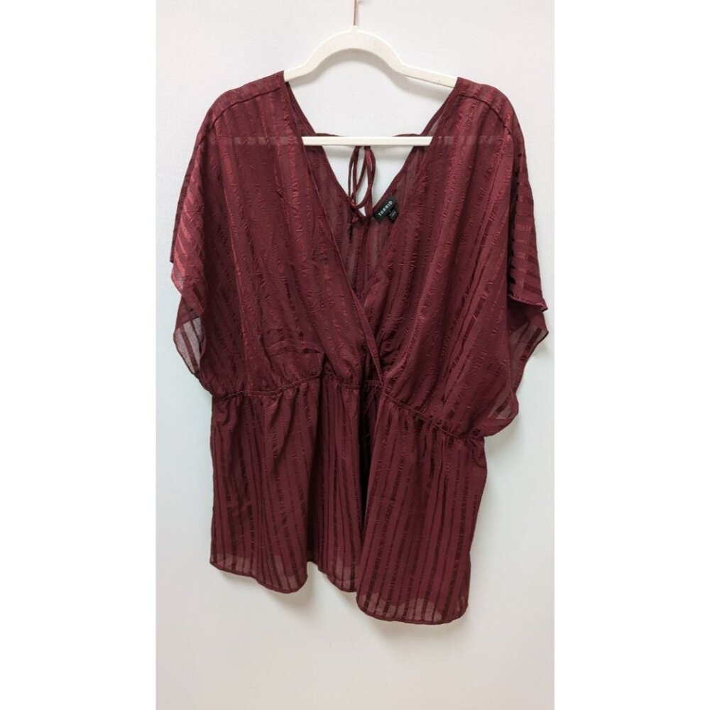Torrid Maroon Sheer Faux-Wrap Kimono Blouse